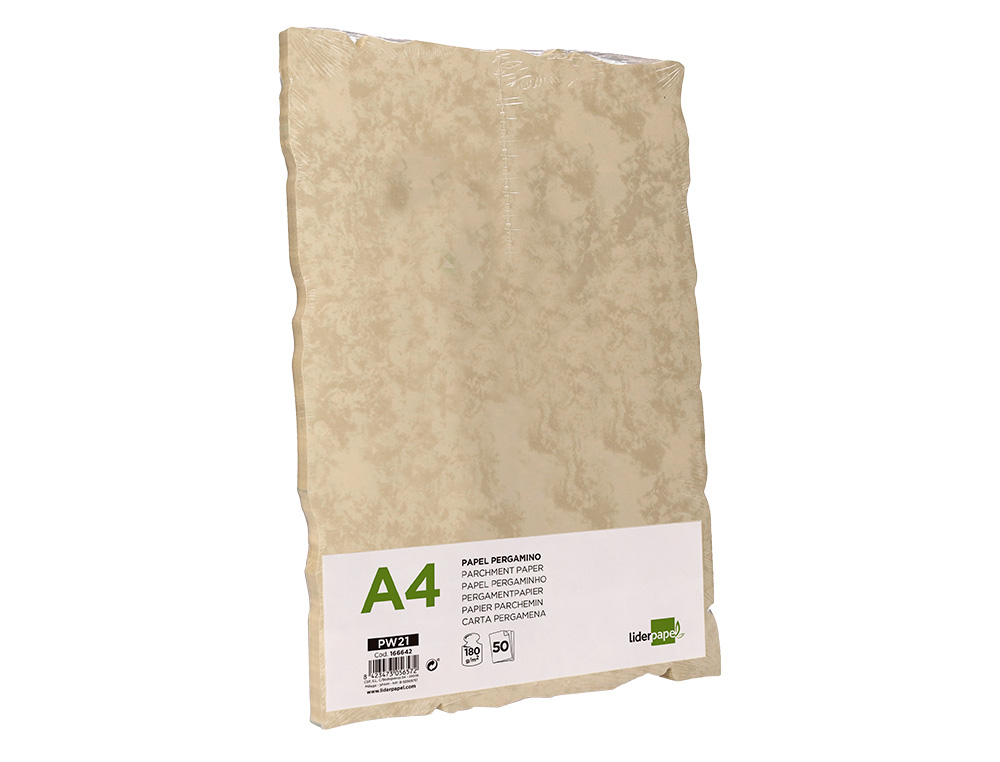 PAPEL PERGAMINO LIDERPAPEL DIN A4 CON BORDES 180 GR COLOR CREMA PAQUETE DE 50 HOJAS