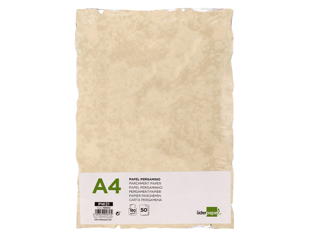 PAPEL PERGAMINO LIDERPAPEL DIN A4 CON BORDES 180 GR COLOR CREMA PAQUETE DE 50 HOJAS