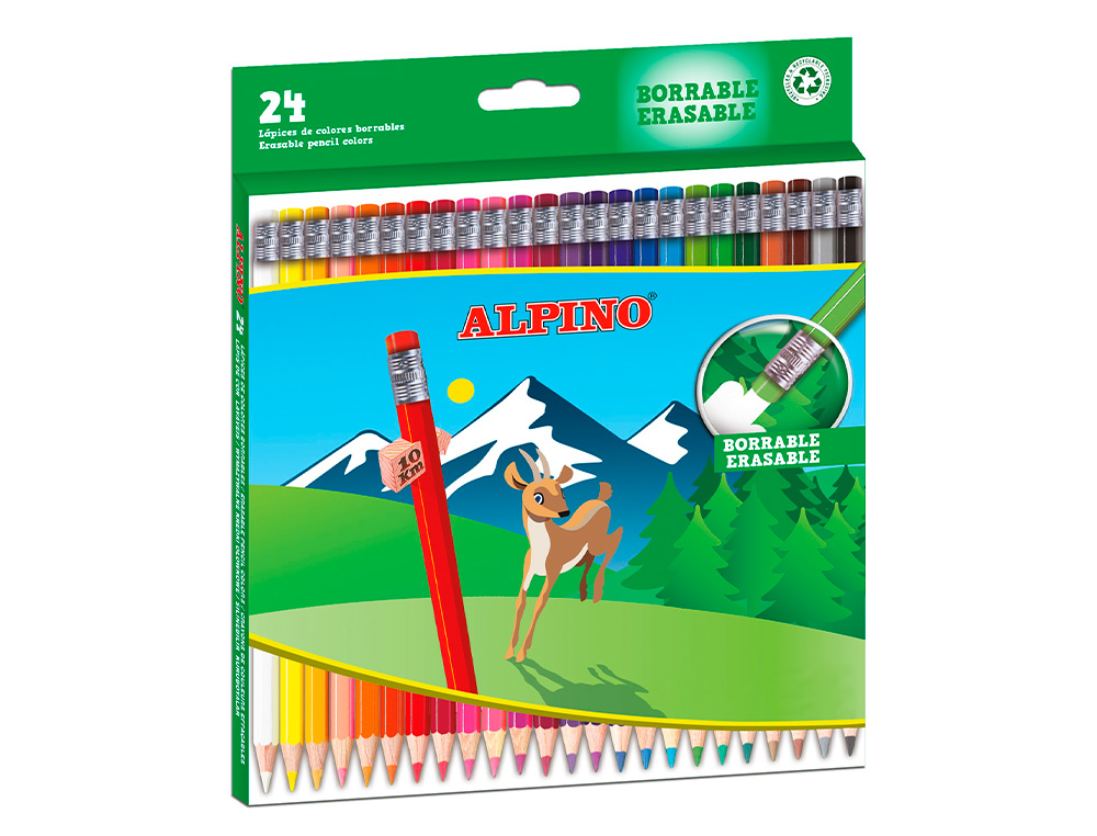 LAPICES DE COLORES ALPINO BORRABLE CAJA DE 24 UNIDADES COLORES SURTIDOS