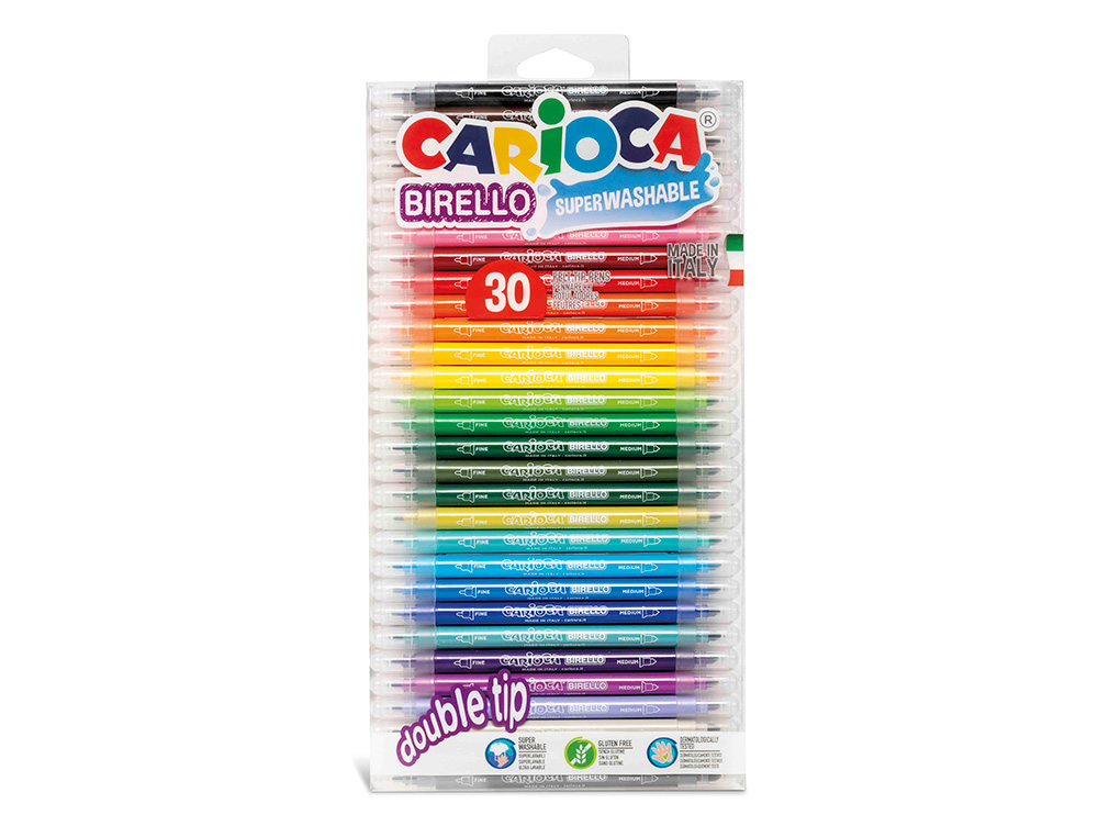 ROTULADOR CARIOCA BIRELLO DOBLE PUNTA BLISTER DE 30 UNIDADES COLORES SURTIDOS
