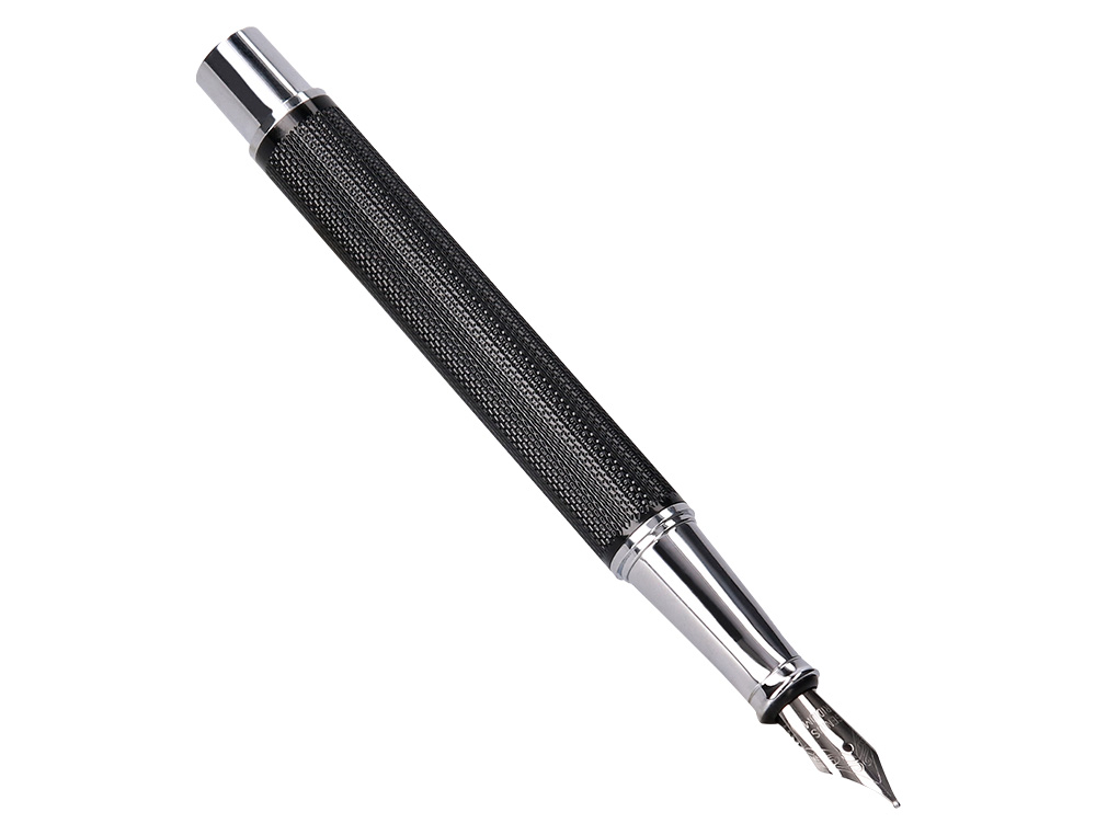 PLUMA Y ESTUCHE BELIUS TURBO ALUMINIO TEXTURA PUNTEADA COLOR NEGRO Y PLATEADO TINTA AZUL CAJA DE DISEÑO