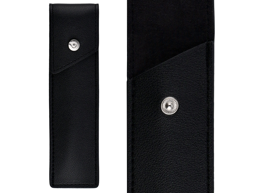 PLUMA Y ESTUCHE BELIUS TURBO ALUMINIO TEXTURA PUNTEADA COLOR NEGRO Y PLATEADO TINTA AZUL CAJA DE DISEÑO