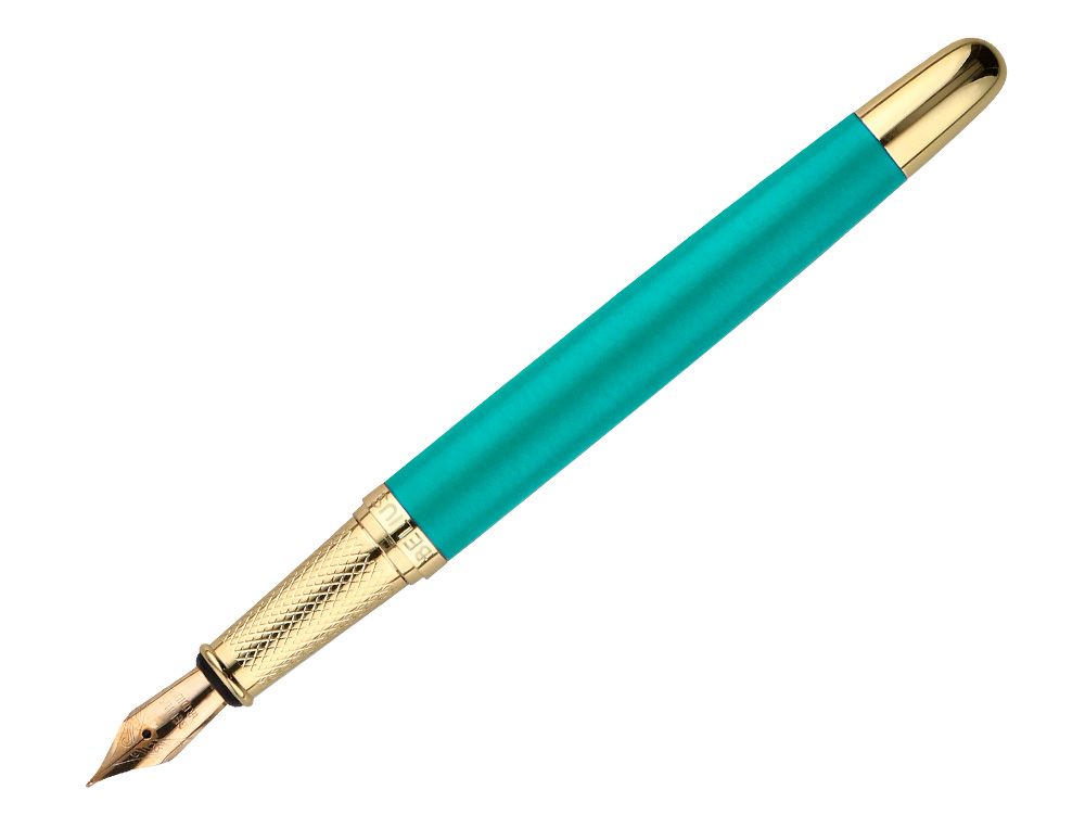 PLUMA Y ESTUCHE BELIUS SOIREE COLOR ART DECO TURQUESA DORADO TINTA AZUL CAJA DE DISEÑO