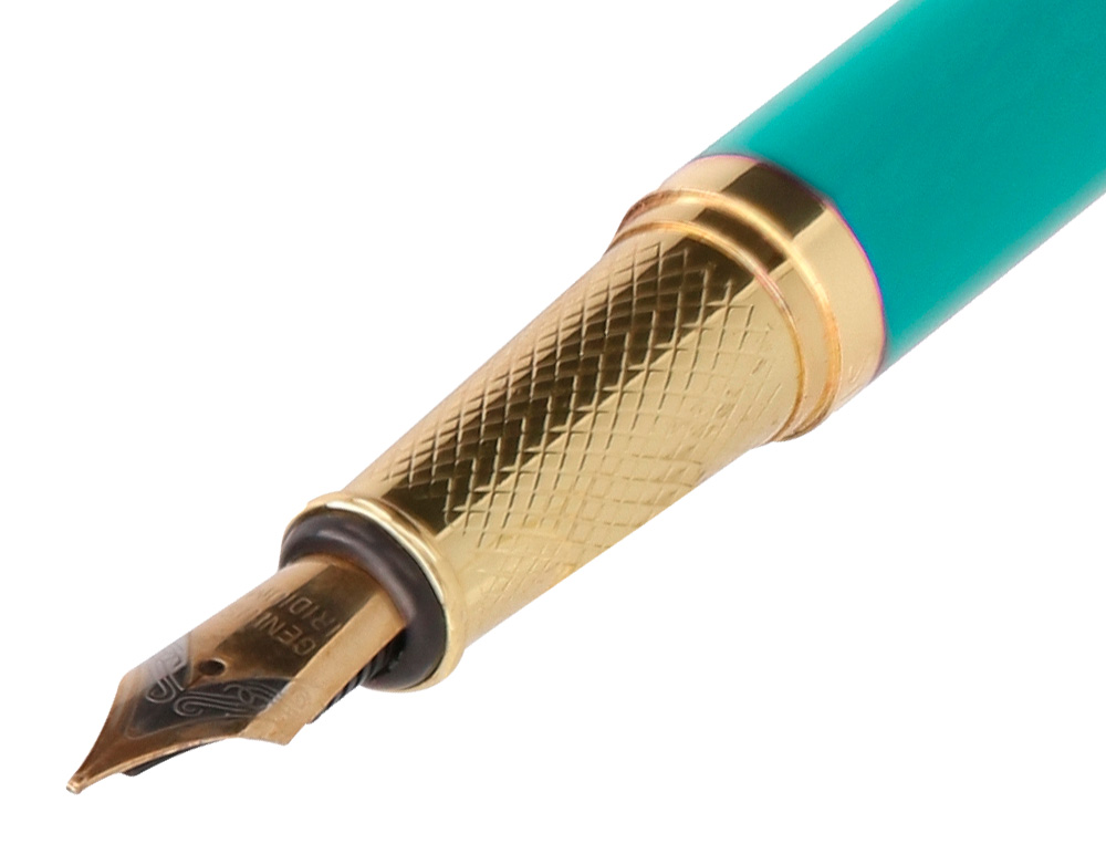 PLUMA Y ESTUCHE BELIUS SOIREE COLOR ART DECO TURQUESA DORADO TINTA AZUL CAJA DE DISEÑO