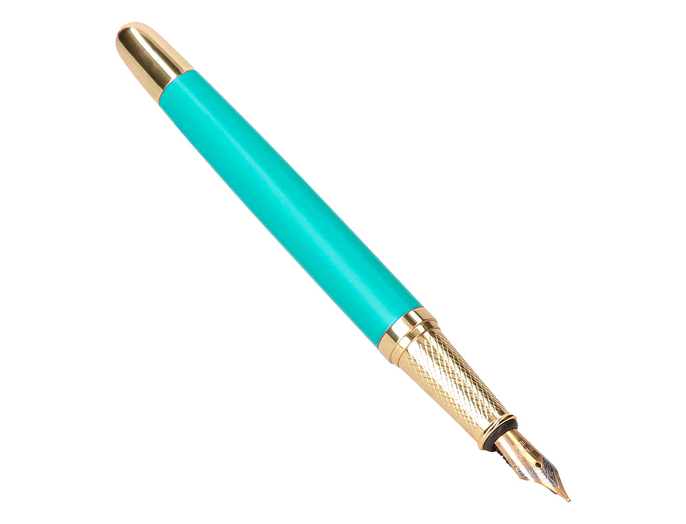 PLUMA Y ESTUCHE BELIUS SOIREE COLOR ART DECO TURQUESA DORADO TINTA AZUL CAJA DE DISEÑO