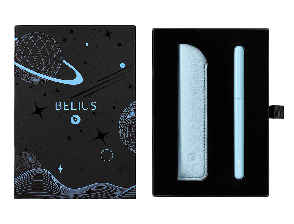 PLUMA Y FUNDA DE SIMILPIEL BELIUS SPACE B COLOR MINIMALISTA AZUL TINTA AZUL CAJA DE DISEÑO