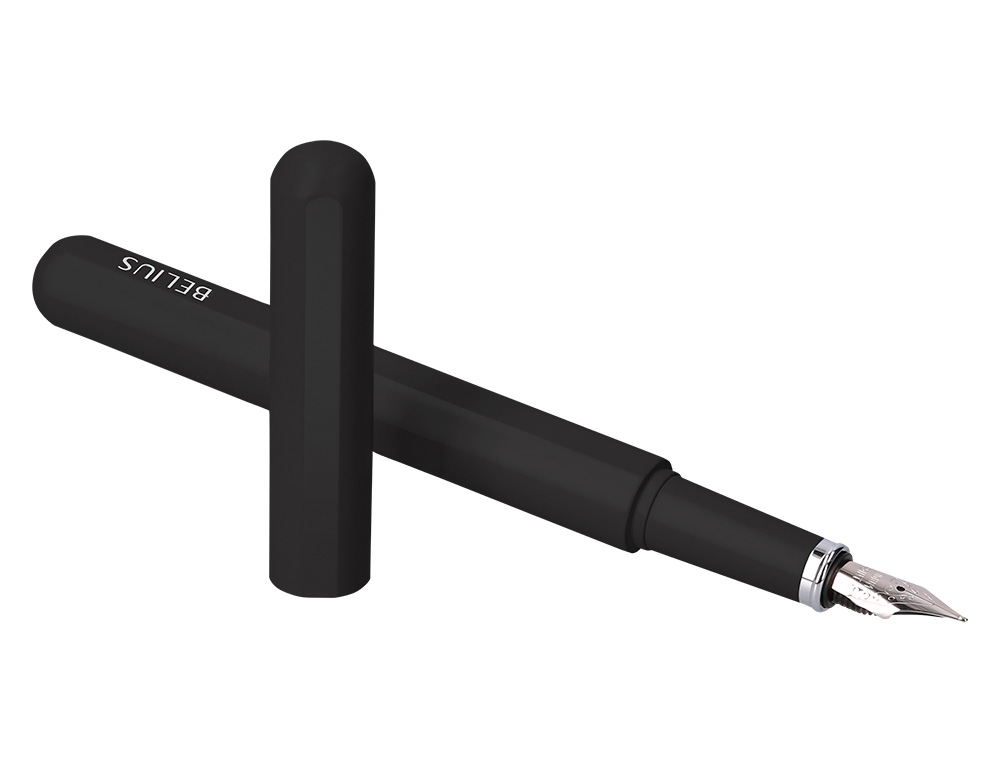 PLUMA Y FUNDA DE SIMILPIEL BELIUS SPACE B COLOR MINIMALISTA NEGRO TINTA AZUL CAJA DE DISEÑO