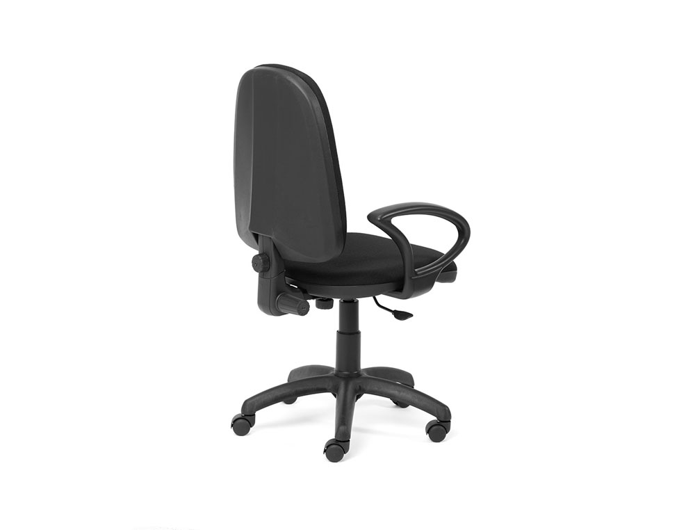 SILLA ROCADA DE OFICINA BRAZOS FIJOS BASE NYLON RESPALDO Y ASIENTO TELA IGNIFUGA NEGRO