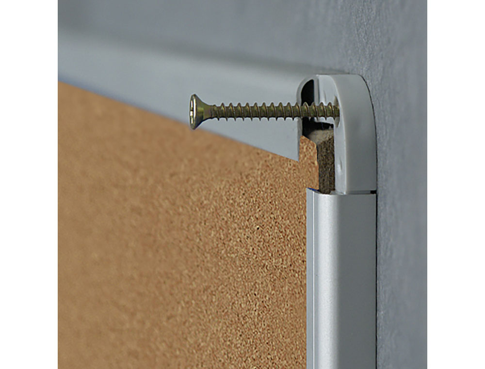 PIZARRA CORCHO ROCADA MARCO ALUMINIO CON CANTONERAS 90X120 CM