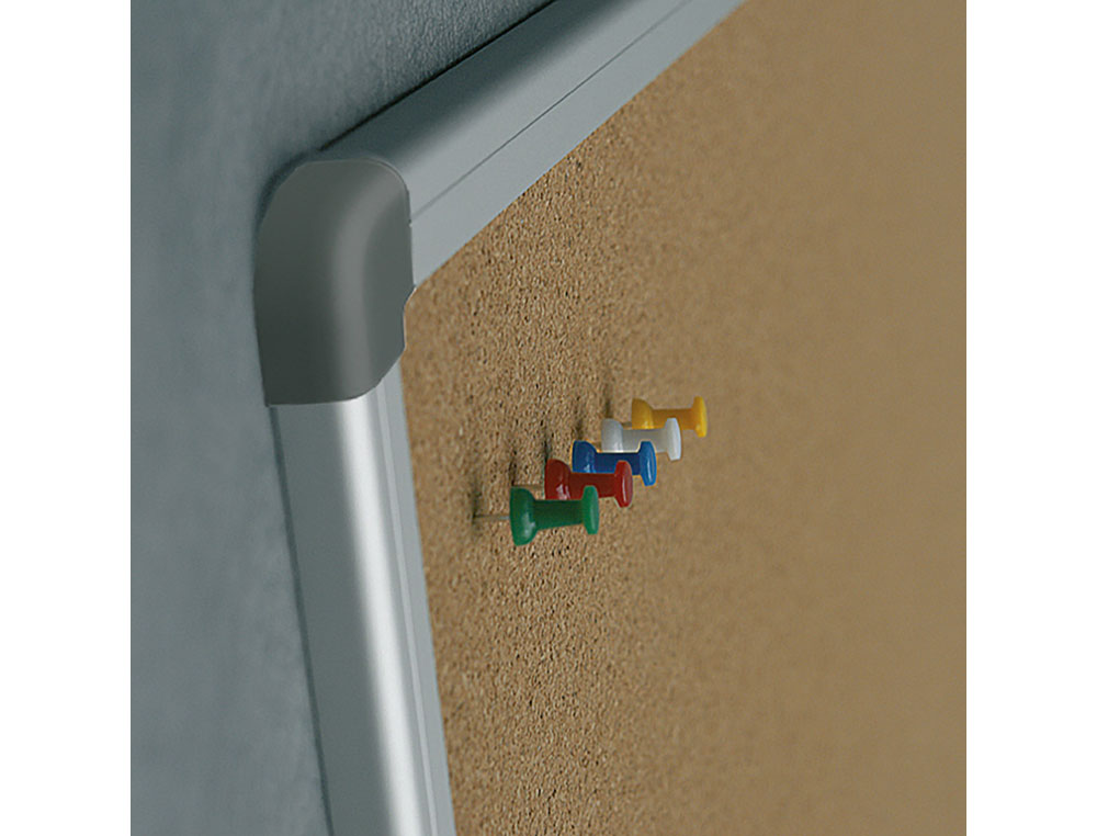 PIZARRA CORCHO ROCADA MARCO ALUMINIO CON CANTONERAS 90X120 CM