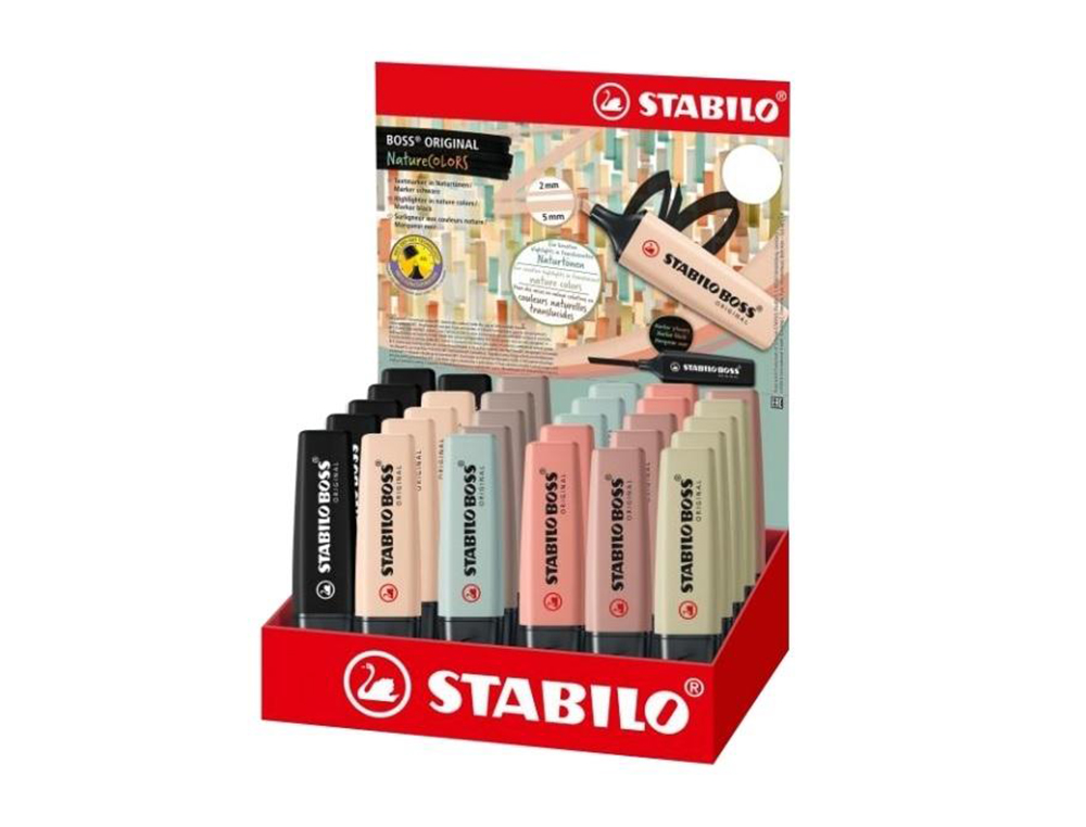 ROTULADOR STABILO BOSS PASTEL FLUORESCENTE 70 NATURE COLORS EXPOSITOR DE 30 UNIDADES COLORES SURTIDOS