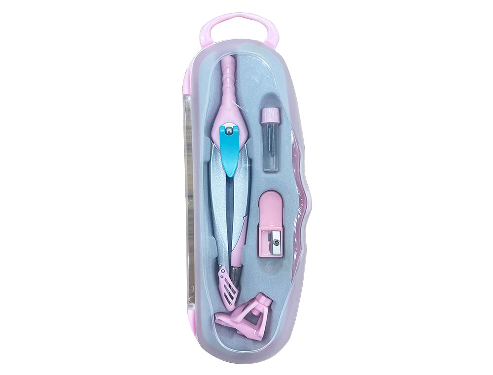 COMPAS LIDERPAPEL LOCK DEVICE CON ADAPTADOR UNIVERSAL Y TUBO DE MINAS COLOR ROSA CLARO