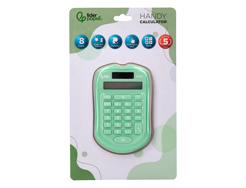 CALCULADORA LIDERPAPEL BOLSILLO XF42 8 DIGITOS SOLAR Y PILAS COLOR VERDE 94X59,5X10,5MM