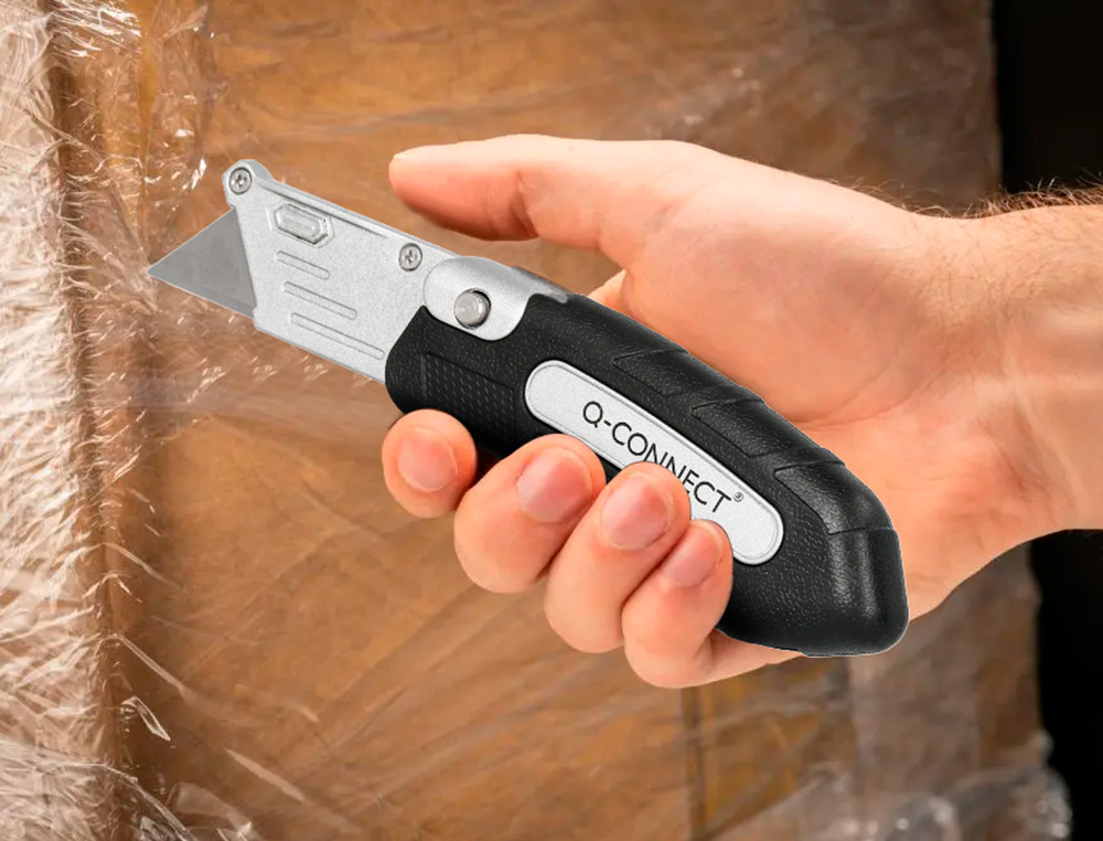 CUTER Q-CONNECT METALICO ANCHO PLEGABLE CON MANGO ANTIDESLIZANTE CUCHILLA 19 MM XD-925 CONCLIP BLISTER 1 UNIDAD