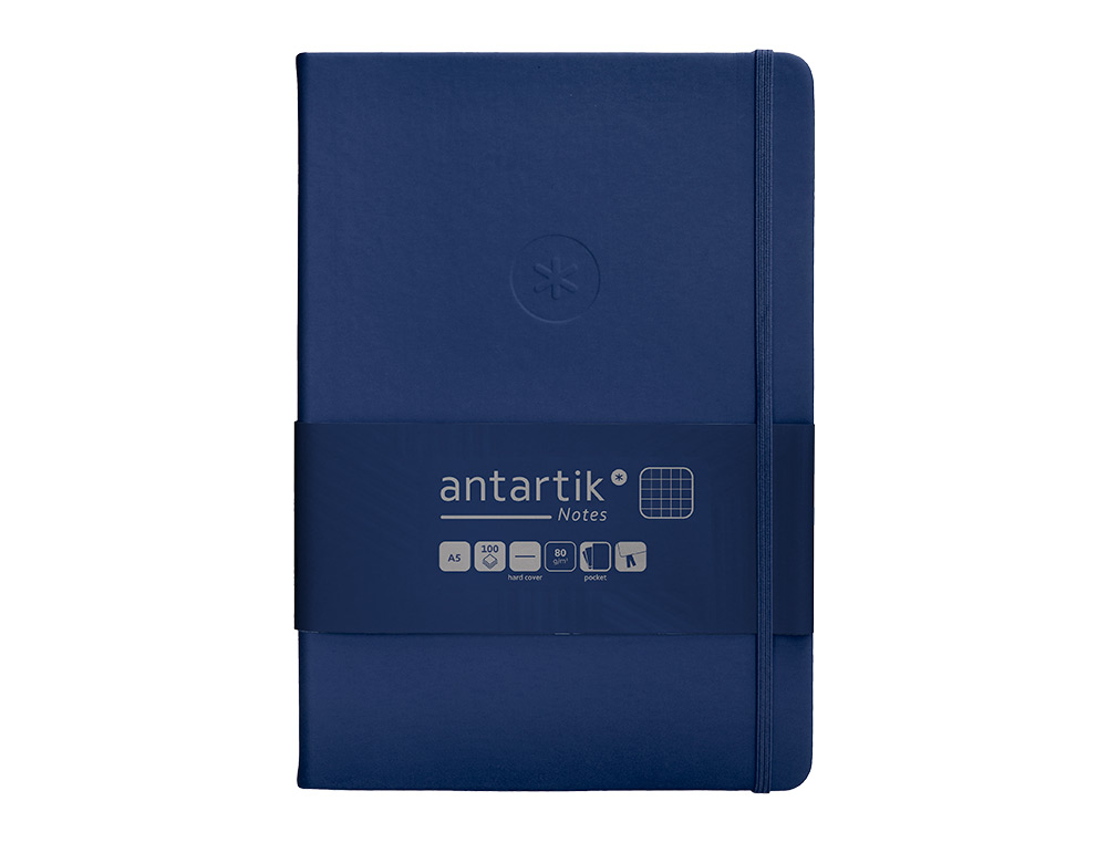 CUADERNO CON GOMILLA ANTARTIK NOTES TAPA DURA A5 HOJAS CUADRICULA AZUL MARINO 100 HOJAS 80 GR FSC