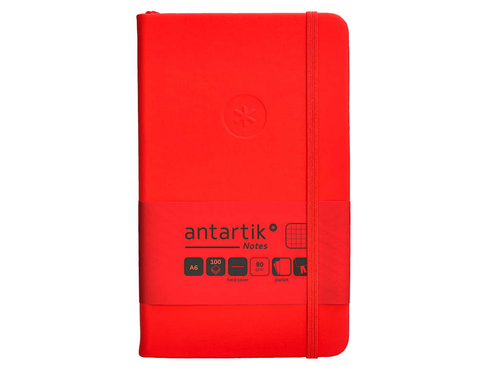 CUADERNO CON GOMILLA ANTARTIK NOTES TAPA DURA A6 HOJAS CUADRICULA ROJO 100 HOJAS 80 GR FSC