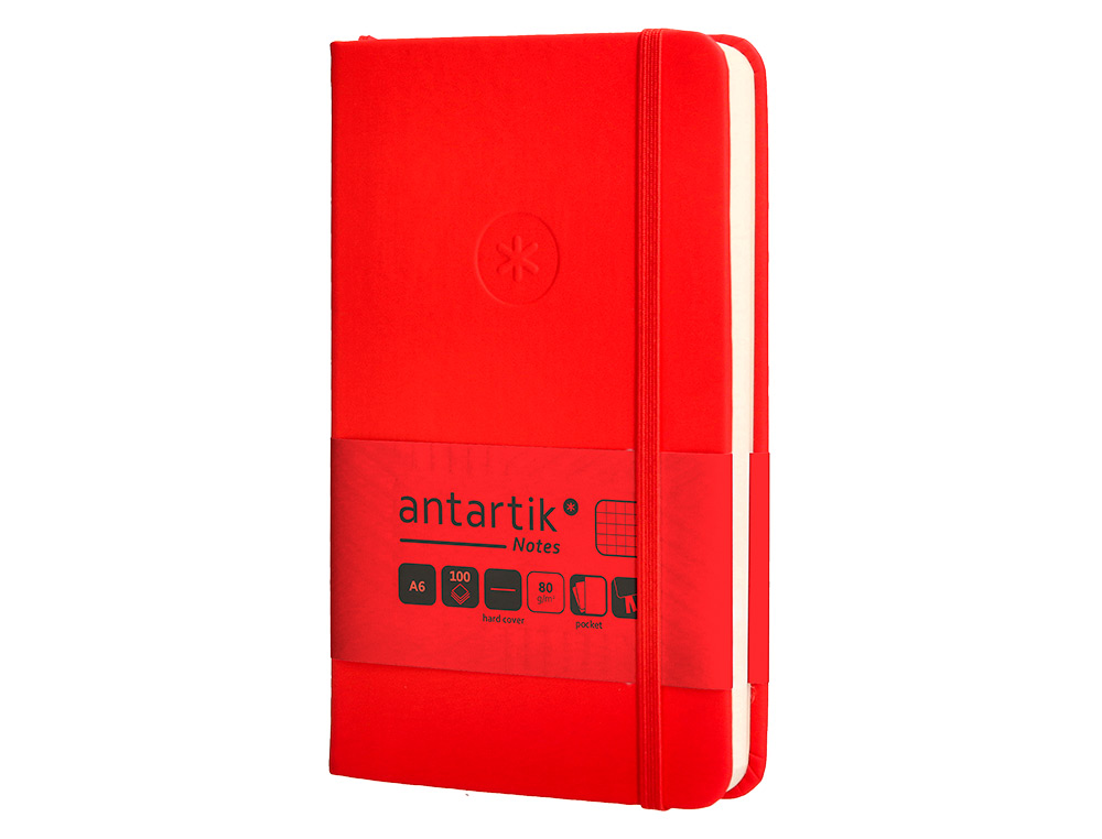 CUADERNO CON GOMILLA ANTARTIK NOTES TAPA DURA A6 HOJAS CUADRICULA ROJO 100 HOJAS 80 GR FSC