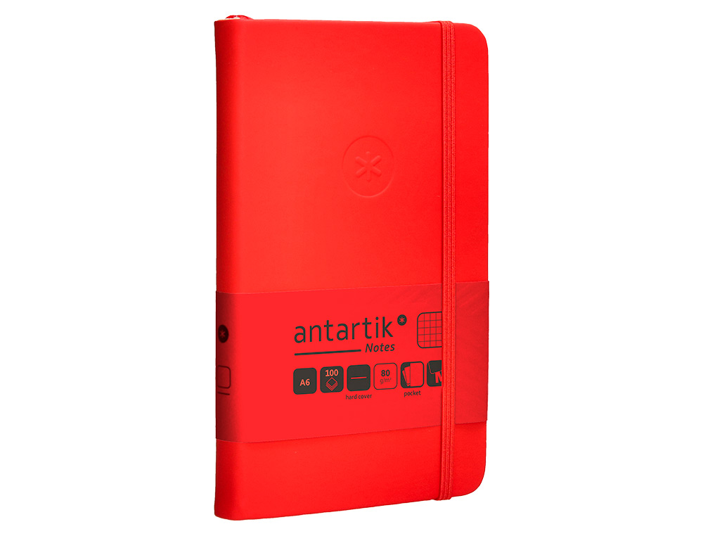 CUADERNO CON GOMILLA ANTARTIK NOTES TAPA DURA A6 HOJAS CUADRICULA ROJO 100 HOJAS 80 GR FSC