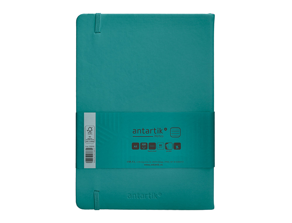 CUADERNO CON GOMILLA ANTARTIK NOTES TAPA DURA A5 HOJAS CUADRICULA VERDE AGUAMARINA 100 HOJAS 80 GR