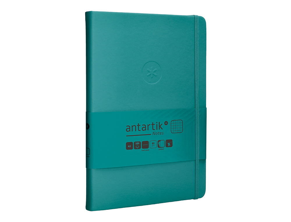 CUADERNO CON GOMILLA ANTARTIK NOTES TAPA DURA A5 HOJAS CUADRICULA VERDE AGUAMARINA 100 HOJAS 80 GR