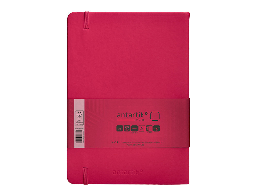CUADERNO CON GOMILLA ANTARTIK NOTES TAPA DURA A5 HOJAS LISAS BURDEOS 100 HOJAS 80 GR FSC