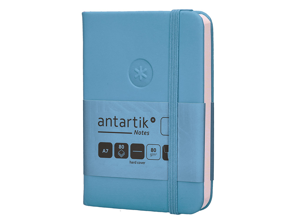 CUADERNO CON GOMILLA ANTARTIK NOTES TAPA DURA A7 HOJAS LISAS AZUL CLARO 80 HOJAS 80 GR FSC