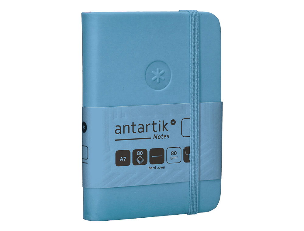 CUADERNO CON GOMILLA ANTARTIK NOTES TAPA DURA A7 HOJAS LISAS AZUL CLARO 80 HOJAS 80 GR FSC