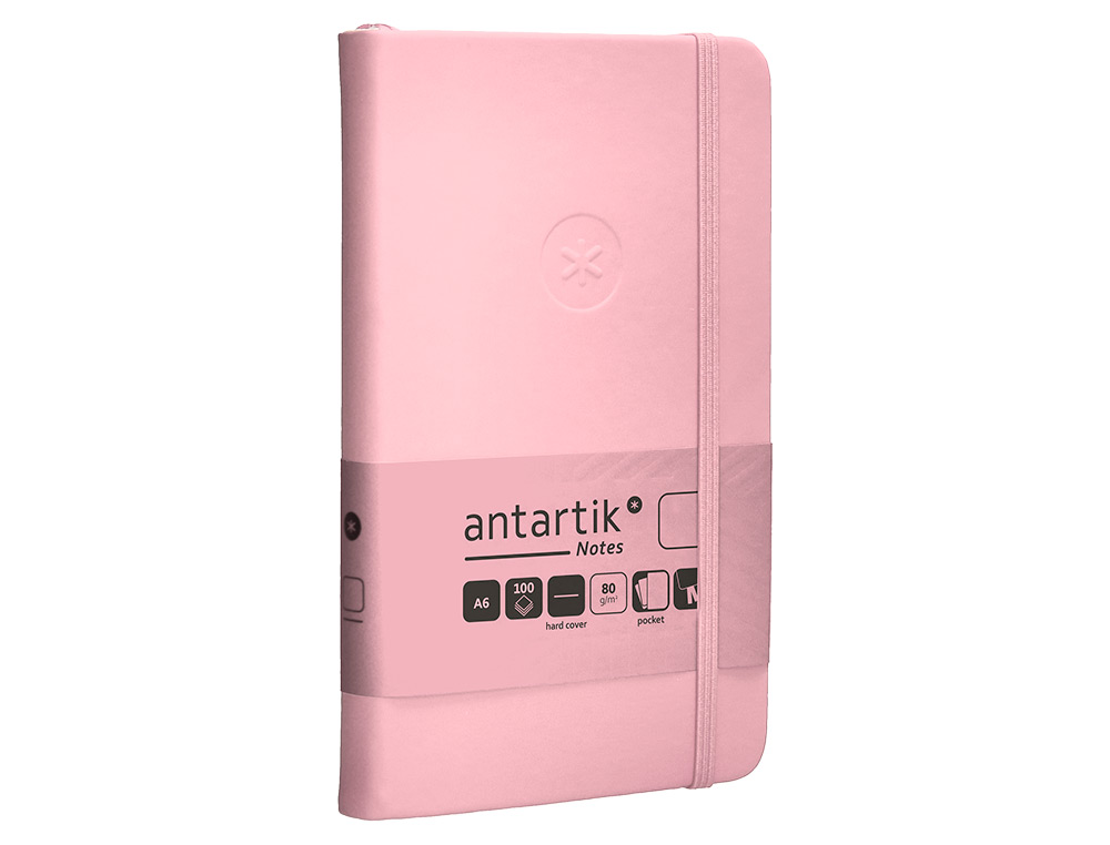CUADERNO CON GOMILLA ANTARTIK NOTES TAPA DURA A6 HOJAS LISAS ROSA PASTEL 100 HOJAS 80 GR FSC