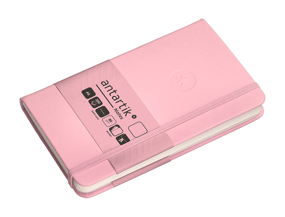 CUADERNO CON GOMILLA ANTARTIK NOTES TAPA DURA A6 HOJAS LISAS ROSA PASTEL 100 HOJAS 80 GR FSC