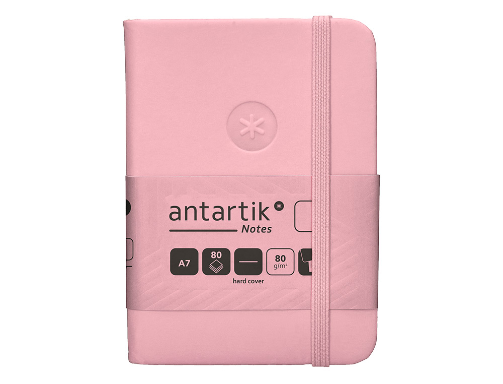CUADERNO CON GOMILLA ANTARTIK NOTES TAPA DURA A7 HOJAS LISAS ROSA PASTEL 80 HOJAS 80 GR FSC
