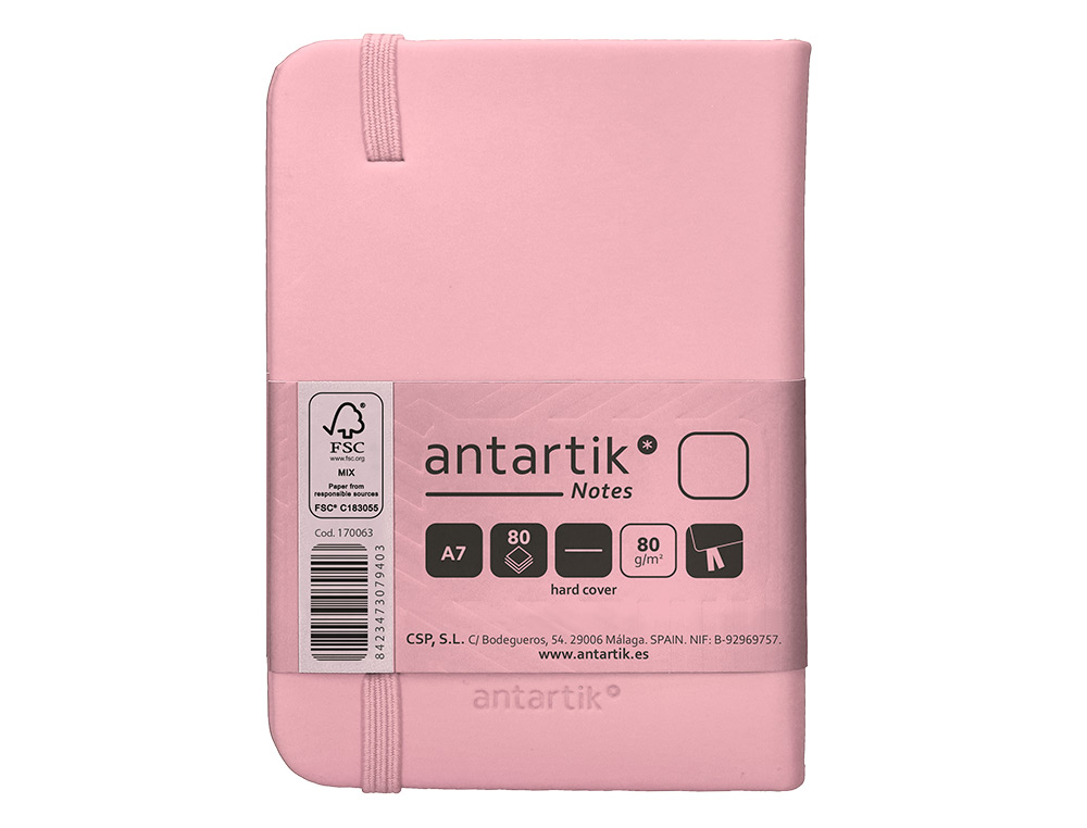CUADERNO CON GOMILLA ANTARTIK NOTES TAPA DURA A7 HOJAS LISAS ROSA PASTEL 80 HOJAS 80 GR FSC