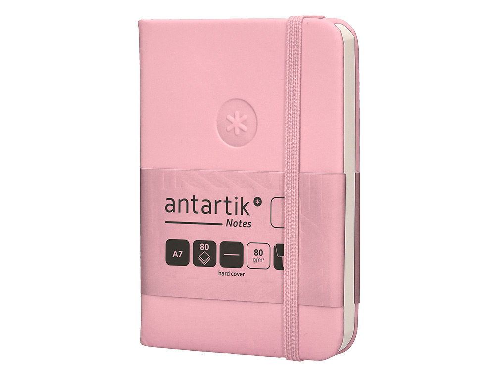 CUADERNO CON GOMILLA ANTARTIK NOTES TAPA DURA A7 HOJAS LISAS ROSA PASTEL 80 HOJAS 80 GR FSC