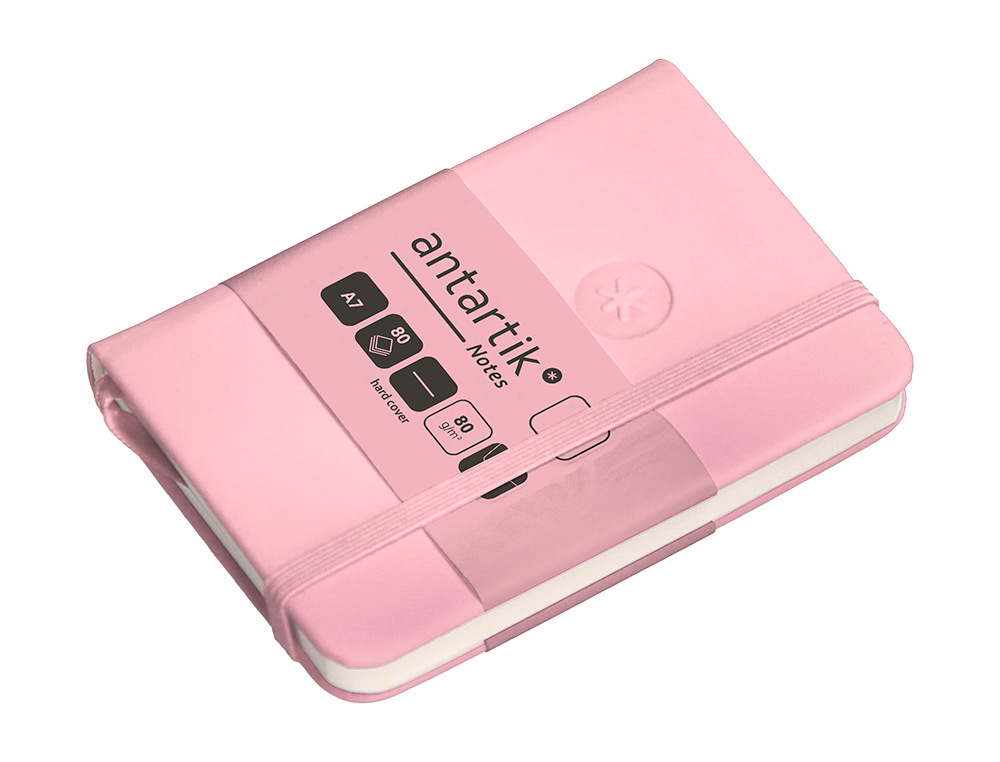 CUADERNO CON GOMILLA ANTARTIK NOTES TAPA DURA A7 HOJAS LISAS ROSA PASTEL 80 HOJAS 80 GR FSC