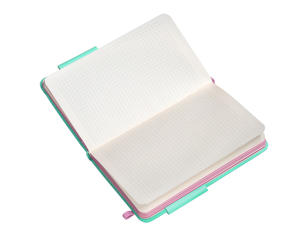 CUADERNO CON GOMILLA ANTARTIK NOTES TAPA DURA A6 HOJAS CUADRICULA ROSA Y TURQUESA 100 HOJAS 80 GR FSC