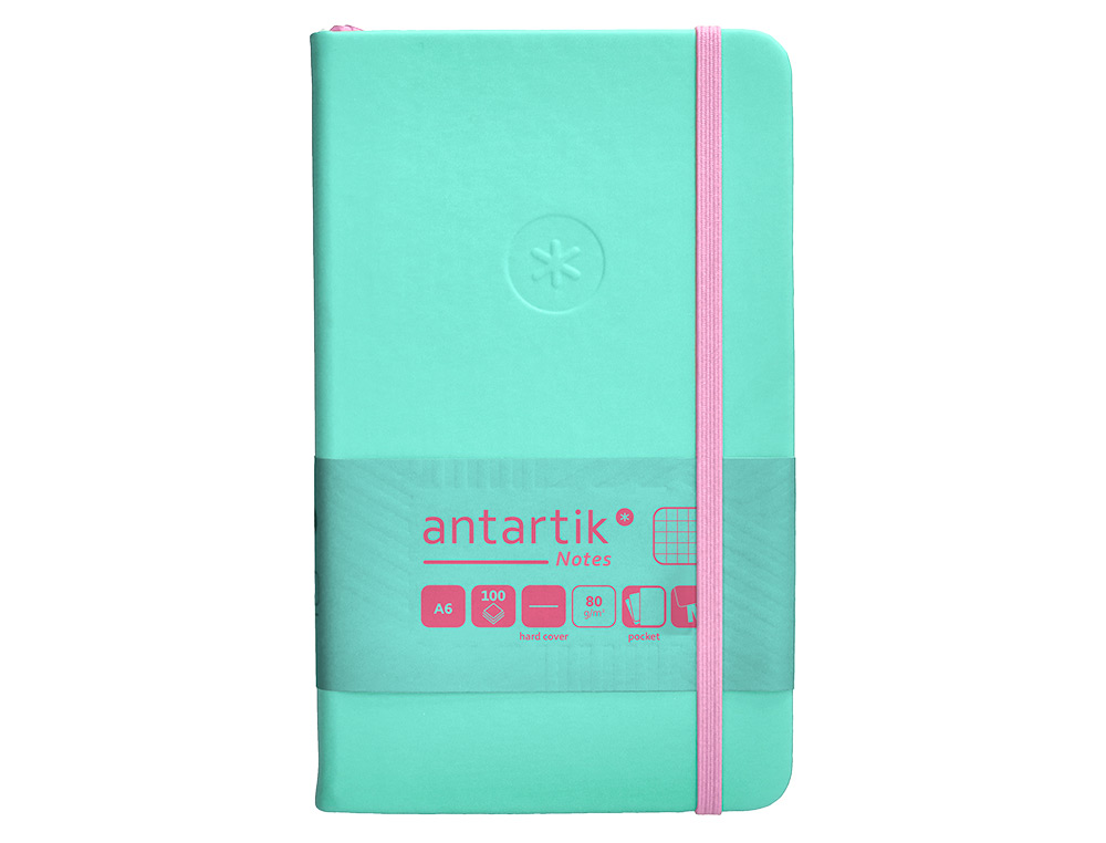 CUADERNO CON GOMILLA ANTARTIK NOTES TAPA DURA A6 HOJAS CUADRICULA ROSA Y TURQUESA 100 HOJAS 80 GR FSC