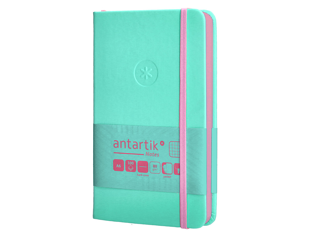 CUADERNO CON GOMILLA ANTARTIK NOTES TAPA DURA A6 HOJAS CUADRICULA ROSA Y TURQUESA 100 HOJAS 80 GR FSC
