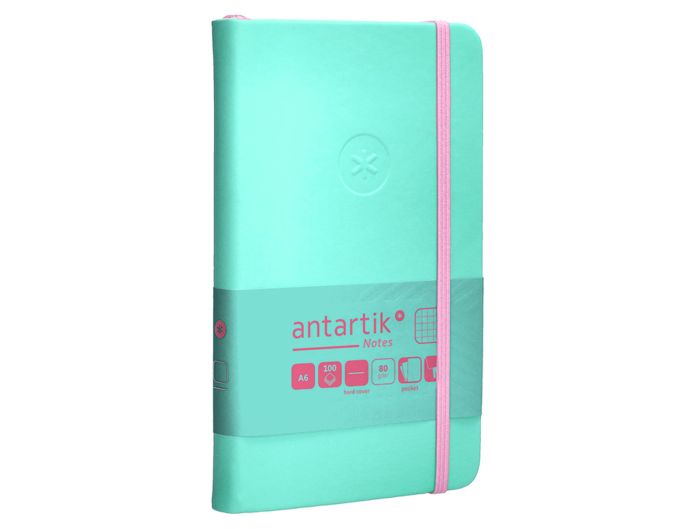CUADERNO CON GOMILLA ANTARTIK NOTES TAPA DURA A6 HOJAS CUADRICULA ROSA Y TURQUESA 100 HOJAS 80 GR FSC