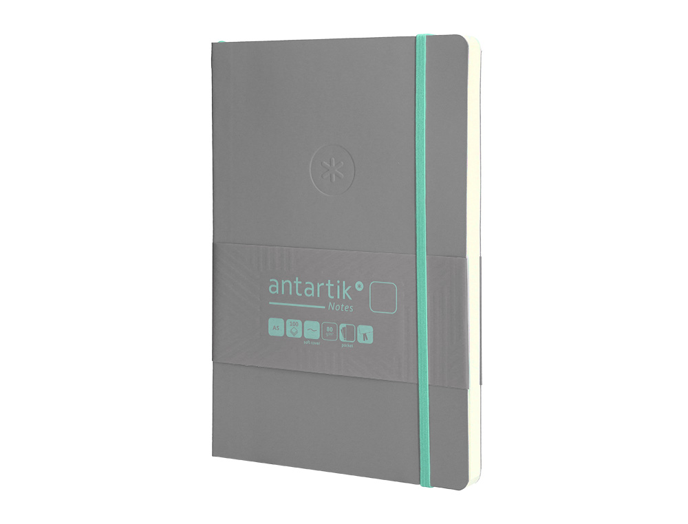 CUADERNO CON GOMILLA ANTARTIK NOTES TAPA BLANDA A5 HOJAS LISAS GRIS Y TURQUESA 80 HOJAS 80 GR FSC