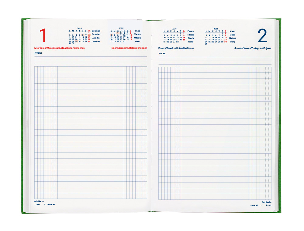 DIETARIO LIDERPAPEL 2025 OCTAVO 12X16,5 CM COLOR VERDE PAPEL 70 GR