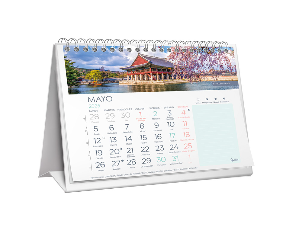 CALENDARIO ESPIRAL TRIANGULAR LIDERPAPEL IMAGENES 2025 14X15 CM PAPEL 128 GR CON PEGATINAS