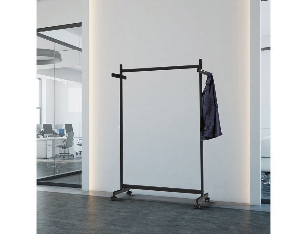PERCHERO MAUL SAMBA 10 COLGADORES CABALLETE CON RUEDAS COLOR NEGRO 116X508X1725 MM