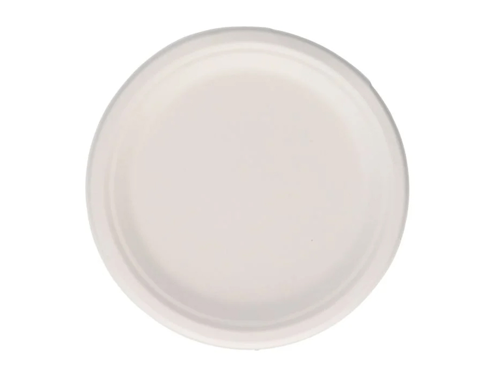PLATO FIBRA CAÑA AZUCAR BUNZL BIODEGRADABLE 22 CM DIAMETRO COLOR BLANCO PAQUETE DE 50 UNIDADES
