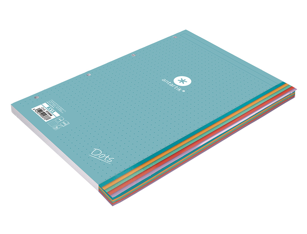 RECAMBIO ANTARTIK A4 100 HOJAS 90G/M2 PUNTOS DOTS 4 TALADROS BANDAS DE 5 COLORES