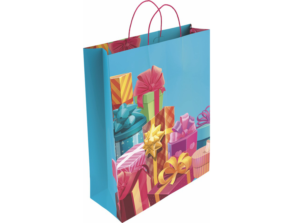 BOLSA PARA REGALO BASIKA PAPEL ESTUCADO 160 GR TODO AÑO CON ASA RETORCIDA TAMAÑO L 32+14X40 CM
