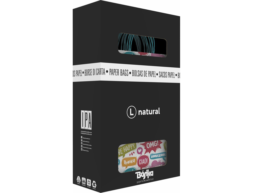 BOLSA PARA REGALO BASIKA PAPEL ESTUCADO 160 GR TODO AÑO CON ASA RETORCIDA TAMAÑO L 32+14X40 CM