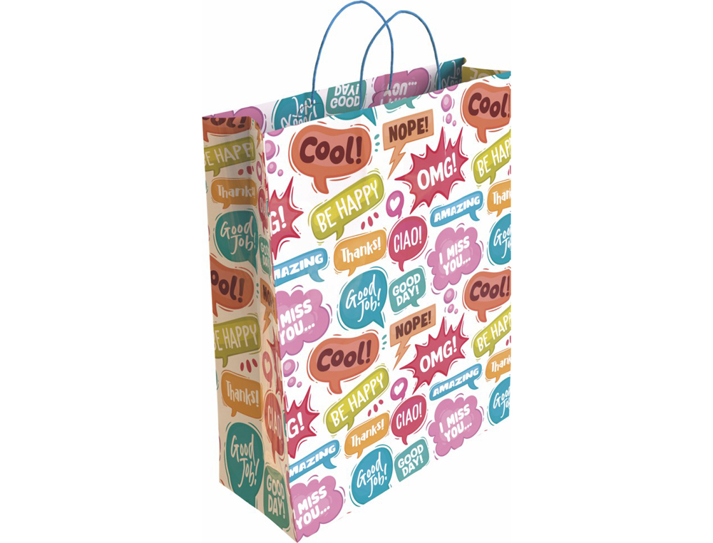 BOLSA PARA REGALO BASIKA PAPEL ESTUCADO 160 GR TODO AÑO CON ASA RETORCIDA TAMAÑO L 32+14X40 CM