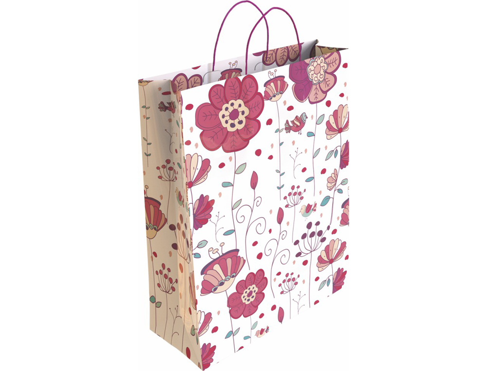 BOLSA PARA REGALO BASIKA PAPEL ESTUCADO 160 GR TODO AÑO CON ASA RETORCIDA TAMAÑO L 32+14X40 CM