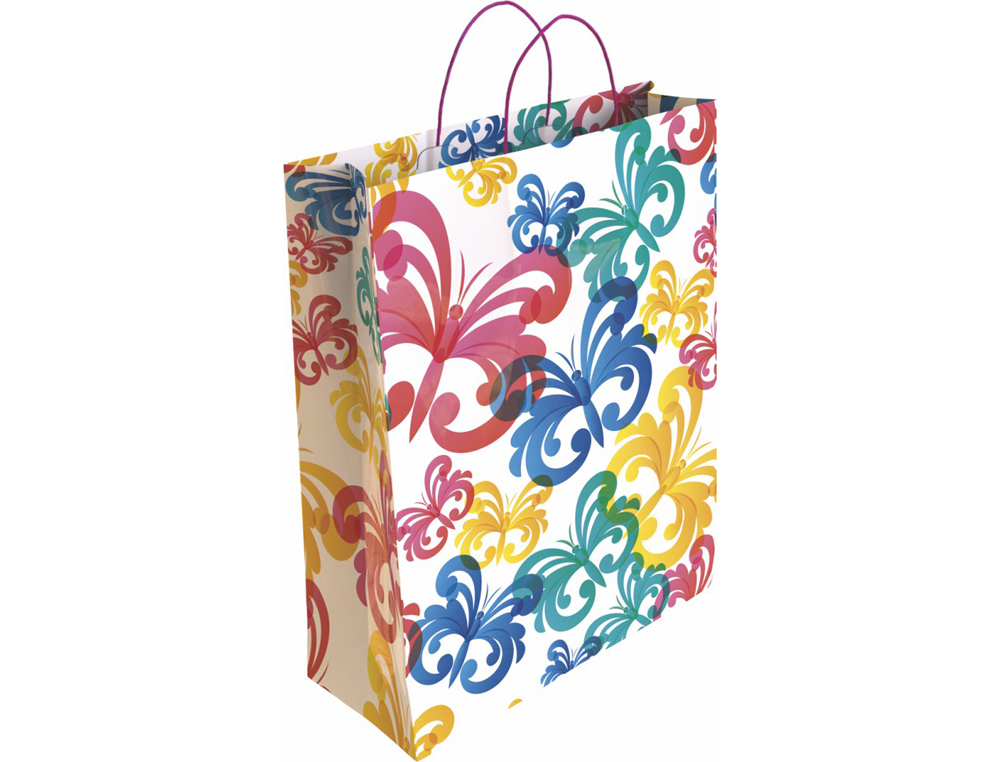 BOLSA PARA REGALO BASIKA PAPEL ESTUCADO 160 GR TODO AÑO CON ASA RETORCIDA TAMAÑO L 32+14X40 CM