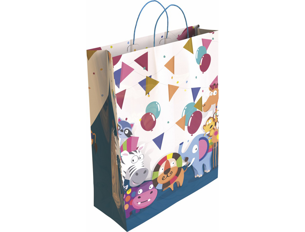 BOLSA PARA REGALO BASIKA PAPEL ESTUCADO 160 GR TODO AÑO CON ASA RETORCIDA TAMAÑO L 32+14X40 CM