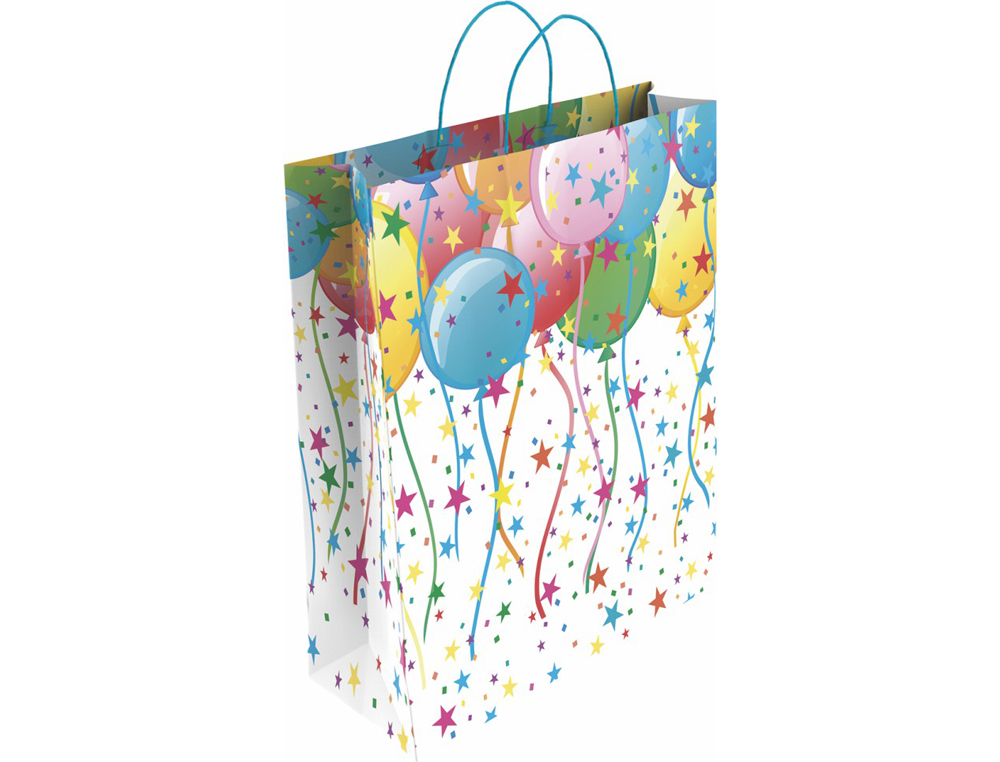 BOLSA PARA REGALO BASIKA PAPEL ESTUCADO 160 GR TODO AÑO CON ASA RETORCIDA TAMAÑO L 32+14X40 CM